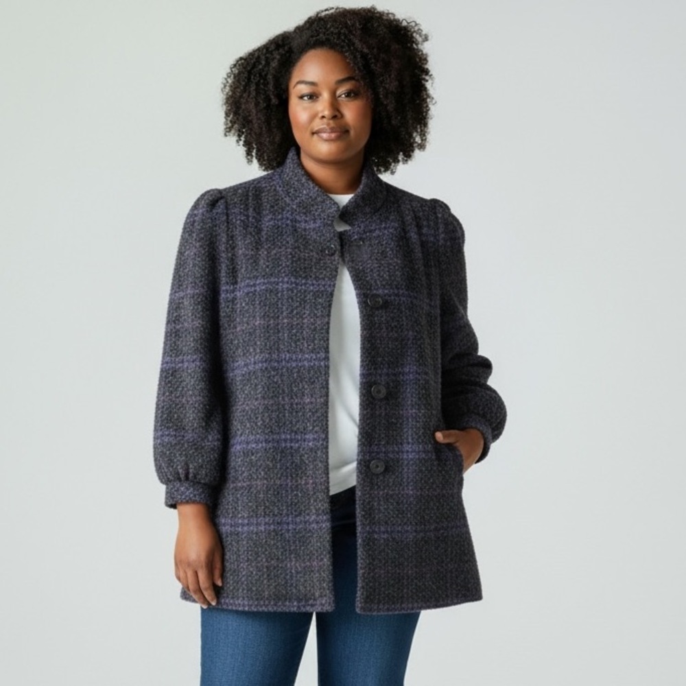 Vintage 80’s/90’s New York Girl Gray Wool Blend Plaid Blazer Coat​​​​